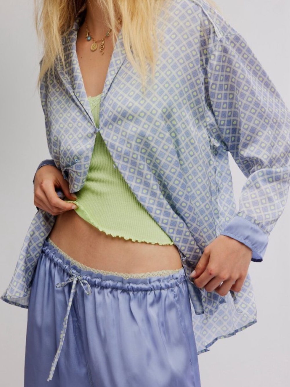 NWT Free People 2 piece pajama set in lilac kiwi combo